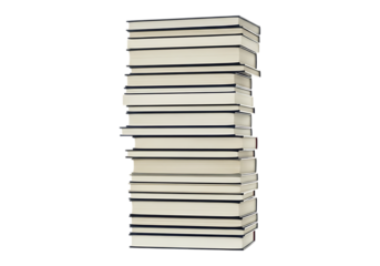 Tall stack of white books isolated on transparent background