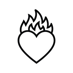 Black outline of a heart with stylized flames rising from the top against a white background fire burning vector illustration.