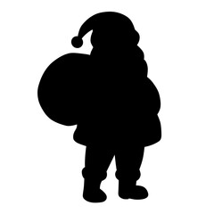 Santa silhouette carrying gift bag isolated on white background