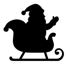 Santa silhouette riding sleigh isolated on white background