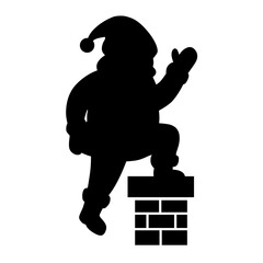 Santa silhouette climbing chimney isolated on white background