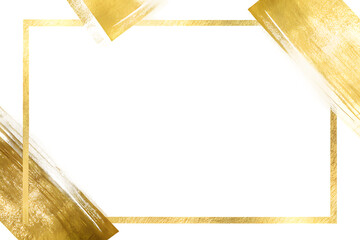 Elegant golden square frame with luxurious gold brush strokes on a black background isolated on transparent background