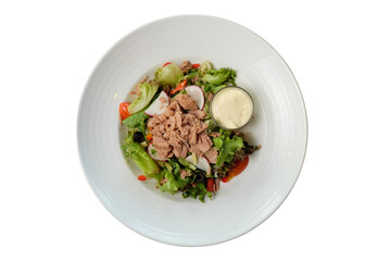 Delicious tuna salad with fresh vegetables and creamy dressing