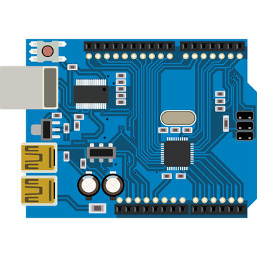 Blue Circuit Board Electronic Components With USB Ports And Pins On Transparent Background