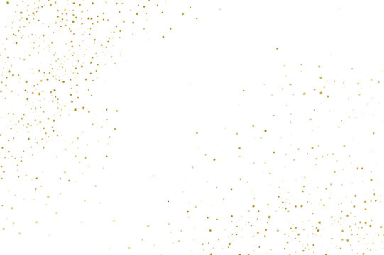 Abstract pattern of small golden and silver glitter particles scattered across a dark background isolated on transparent background