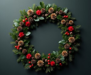 Christmas wreath pine cone holiday decoration festive evergreen floral arrangement seasonal decor design