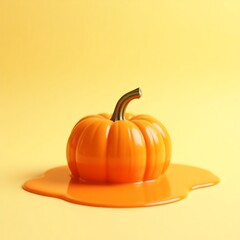 Melted pumpkin art on yellow background for halloween and thanksgiving season creative concept design