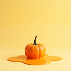 Orange pumpkin melting on yellow background halloween autumn fall season creative food design aesthetic art