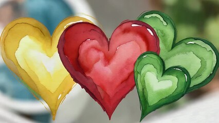 heart shape illustration created using watercolor painting techniques in shades of red  yellow  and