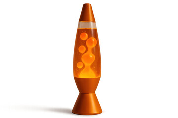 Lava lamp with orange wax blobs flowing in liquid, creating a retro psychedelic light effect on transparent background
