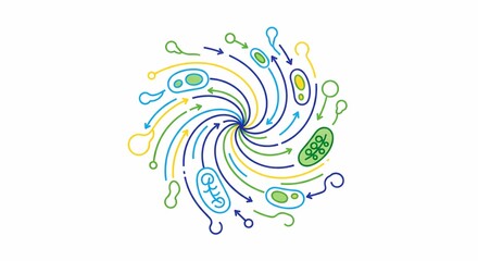 Dynamic flow of colorful abstract shapes and biological cells in a science concept