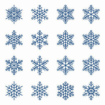 collection set blue Snowflake 2d flat vector isolated white background for christmas ornament(1)