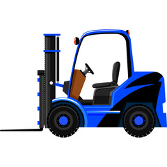 Blue Forklift Truck with Black Accents on a Transparent White Background Ideal for Industrial and Logistics Concepts
