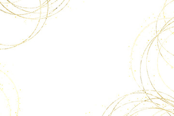 Abstract swirling golden and silver lines with sparkling glitter particles forming a decorative border isolated on transparent background