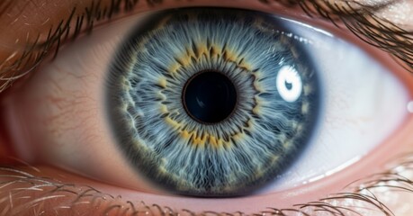 Captivating Realistic Macro Shot of a Blue-Gray Human Eye with Soft Bokeh Background and Bright Tones