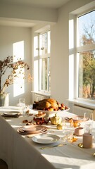 Thanksgiving table manner day meme, turkey funny and autumnal feast, family gathering, sharing joy, gratitude