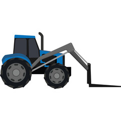 Blue Tractor with Loader Attachment Industrial Vehicle on Transparent Background