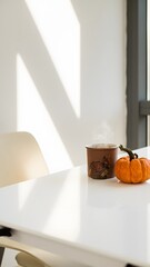 Thanksgiving table manner with pumpkin and mug, for fall day meme and turkey funny