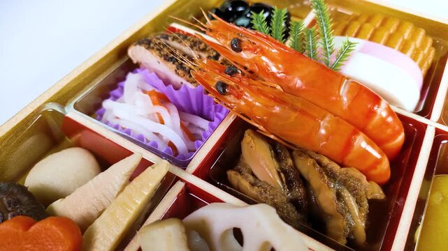おせち料理　クローズアップ　回転