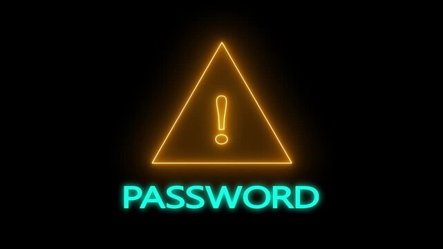 Exclamation mark warning symbol inside triangle frame with text password on black background alert