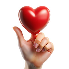Fototapeta premium Hand holding red heart on finger isolated on transparent background