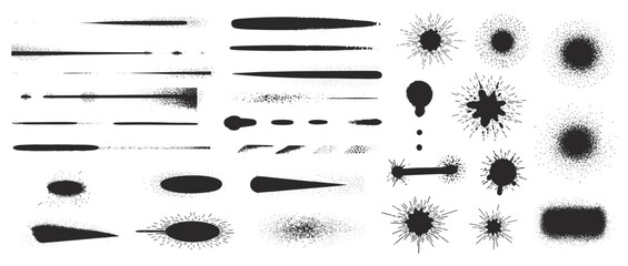 Collection of Black Spray Paint Splatters and Brush Strokes on White abstract background