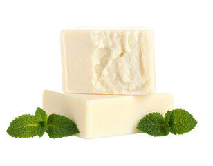 Goat Milk Soap Bar Isolated on White with Herbs