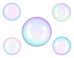 Multicolor Soap Bubbles Isolated on White Background