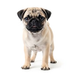 Obraz premium Playful Pug Dog Portrait, Studio Setting, Pet Photography, White Background, Close-Up View, Adorable Companion