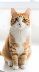 Cat Posing Elegantly on a Windowsill, Home Setting, Photography, Calm Environment, Front View, Pet Portraiture