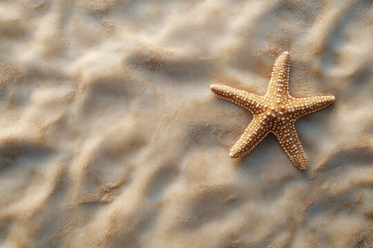 single starfish resting on smooth sandy beach with gentle ripples and soft lighting