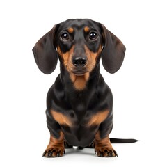 Obraz premium Adventurous Dachshund Dog Portrait, Indoor Studio Setting, Pet Photography, Bright White Background, Captivating Appeal
