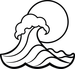 Japanese Wave Motifs Line Art with Transparent Background