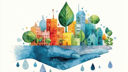 Corporate social responsibility illustration flat design front view sustainability theme water color vivid.