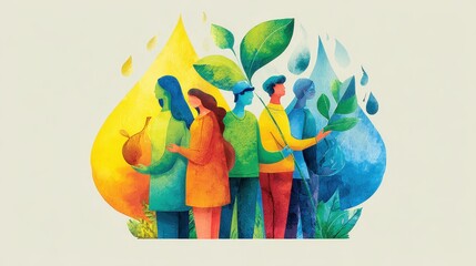 Corporate social responsibility illustration flat design front view sustainability theme water color vivid.
