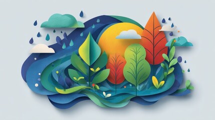 Corporate social responsibility illustration flat design front view sustainability theme water color vivid.