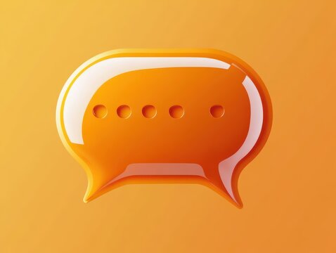 Glossy orange speech bubble icon with five dots on an orange gradient background symbolizing messaging or communication