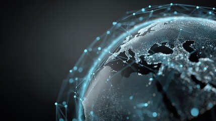 Holographic globe with network nodes, world connection, international business.