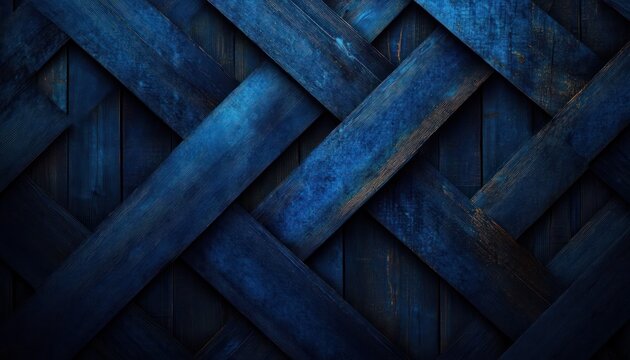 Close-up view of interwoven dark blue wooden slats creating a textured geometric pattern with a weathered finish - Powered by Adobe