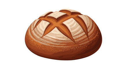 Obraz premium A freshly baked round artisan sourdough bread loaf with a decorative scored crust, ready to be sliced and enjoyed.