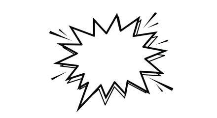 Fototapeta premium Dynamic black and white comic burst speech bubble with jagged edges and radiating lines, ideal for expressing sudden sounds or exclamations.