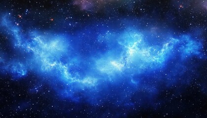 Vast deep space filled with countless bright stars and glowing blue nebula clouds creating a cosmic and mysterious atmosphere