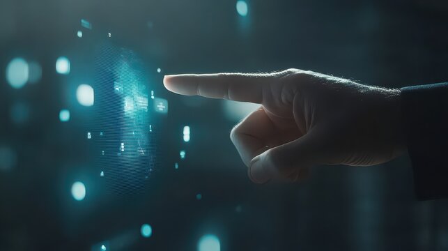 Fingerprint scan with digital technology and binary code, security concept