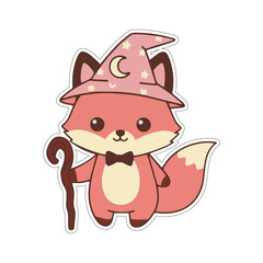 adorable fox witch costume with staff sticker
