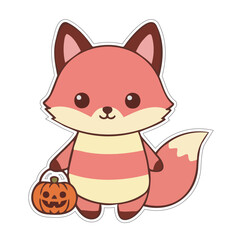 cute fox holding candy basket trick or treat sticker