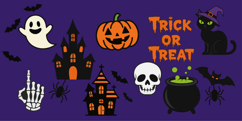 halloween night scene elements sticker pack vector
