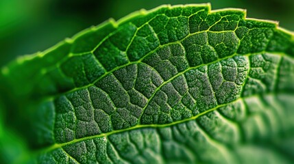 Obraz premium Close-Up of a Vibrant Green Leaf with Clear Texture and Hierarchical Vein Structure 