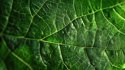 Fototapeta premium Close-Up of a Vibrant Green Leaf with Clear Texture and Hierarchical Vein Structure 