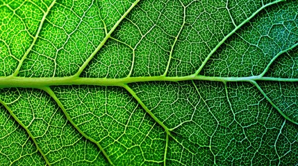Obraz premium Close-Up of a Vibrant Green Leaf with Clear Texture and Hierarchical Vein Structure 