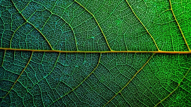Close-Up of a Vibrant Green Leaf with Clear Texture and Hierarchical Vein Structure
